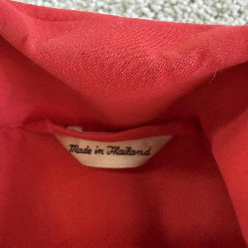 Vintage American Bazaar Coat Womens 8 Red Polyester Trench Button Long Lined
